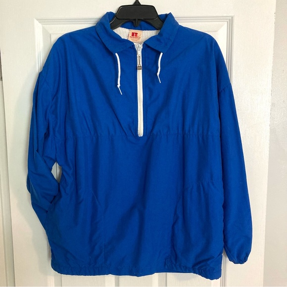 Vintage 70s Russell Sportswear Blue 1/4 Zip Lightweight Pullover Nylon Jacket - Picture 1 of 11